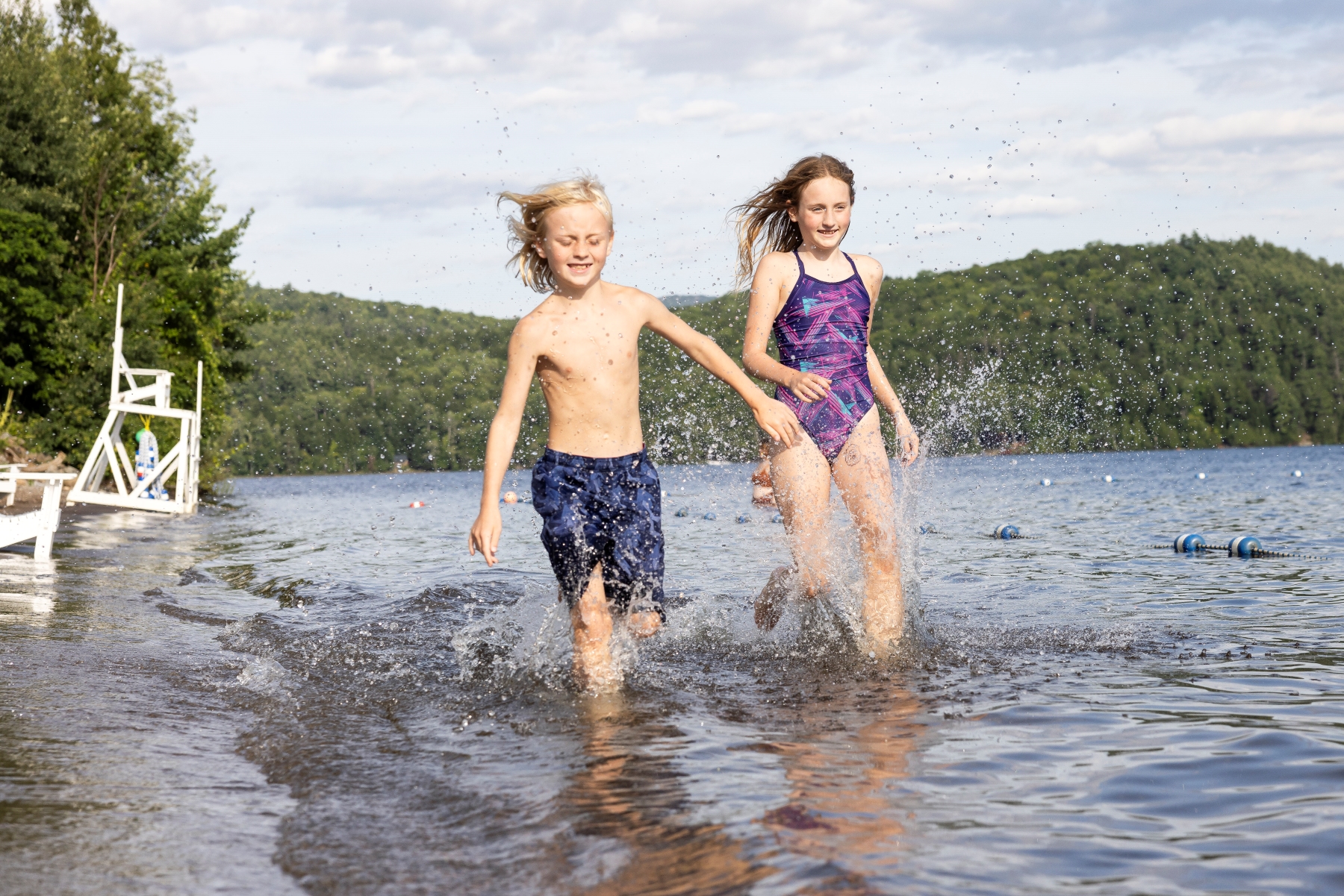 Kids Running on Beach at Schroon Lake