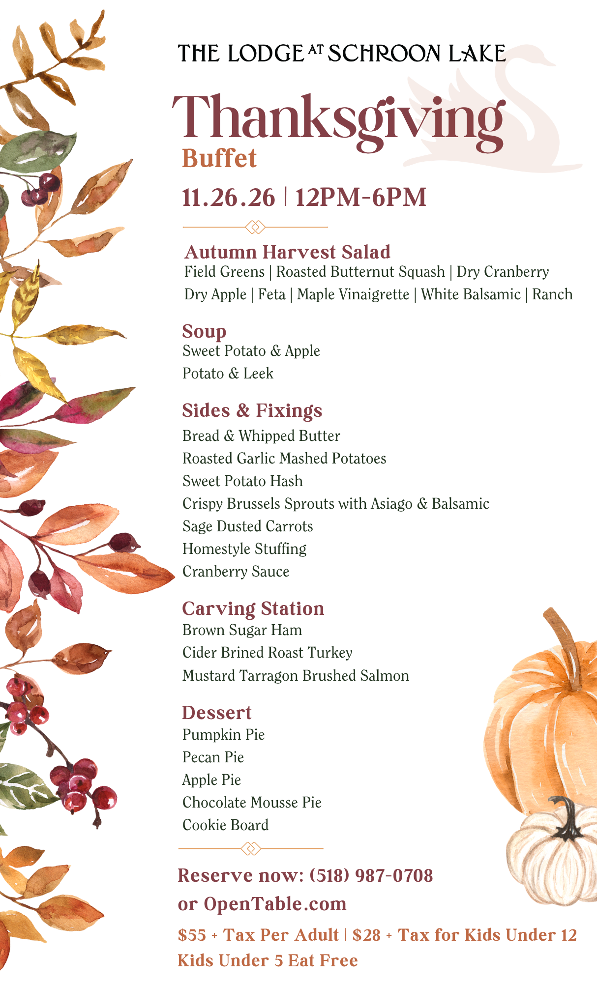 Thanksgiving Dinner Buffet at The Lodge at Schroon Lake