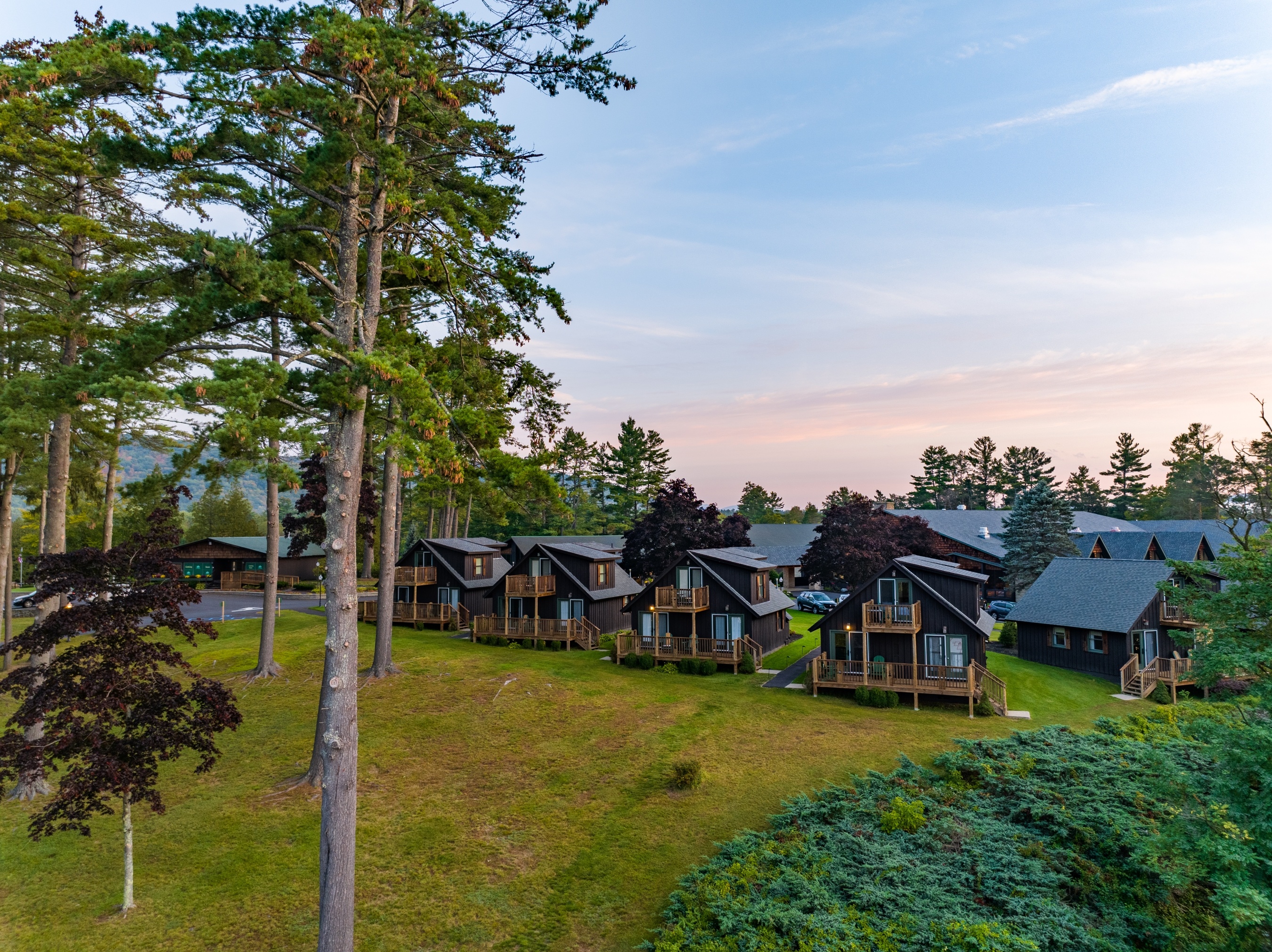 Schroon lake side view of guest cabins