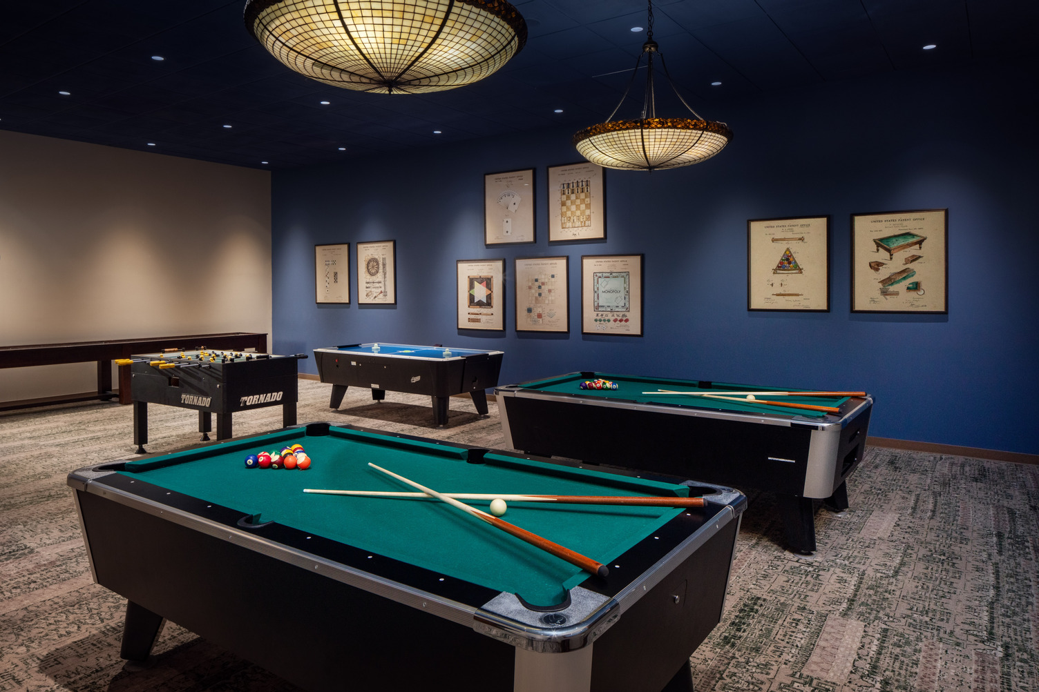 Game Room with Pool Tables Air Hockey and Foosball