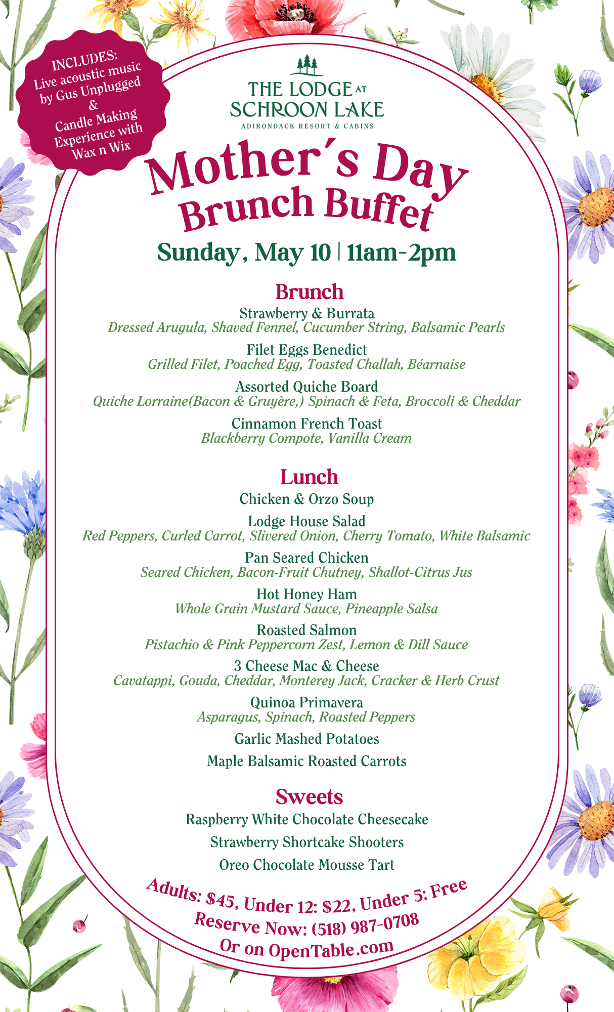 Mother's Day Brunch 2026 at The Lodge at Schroon Lake and The Brown Swan
