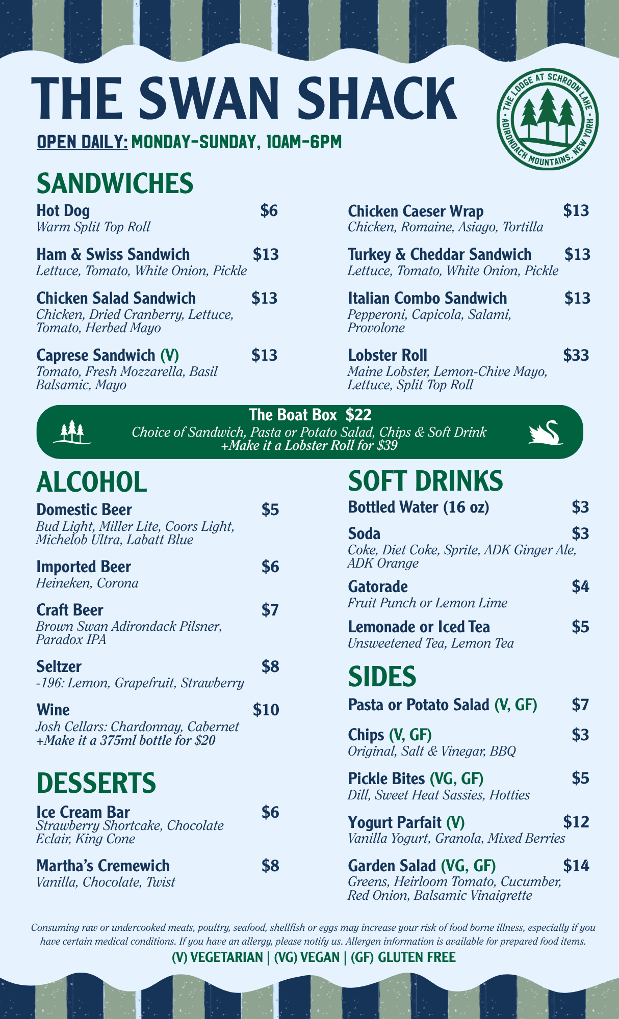 The Swan Shack - Menu 2026