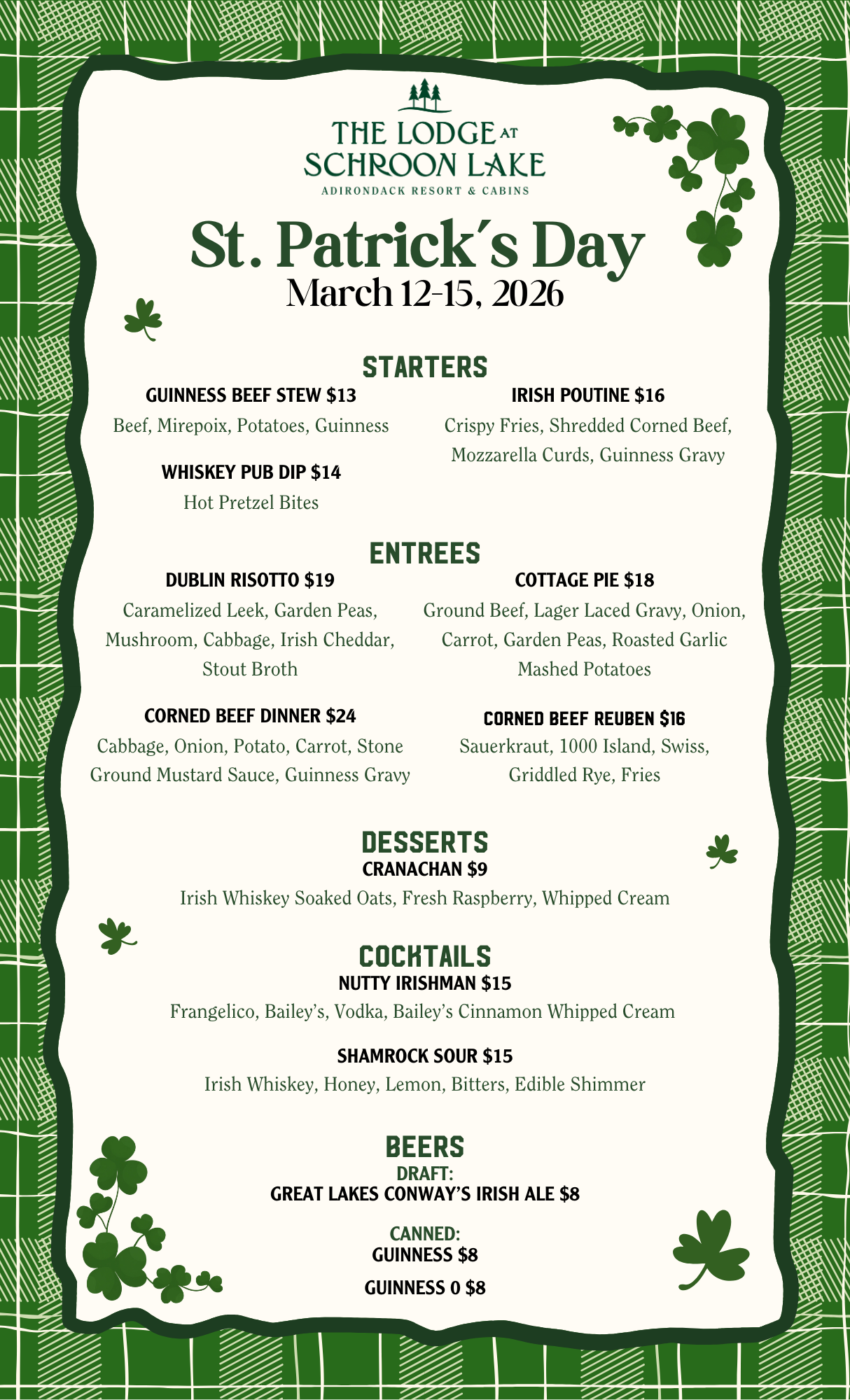 Menu St. Patrick’s Day 2026